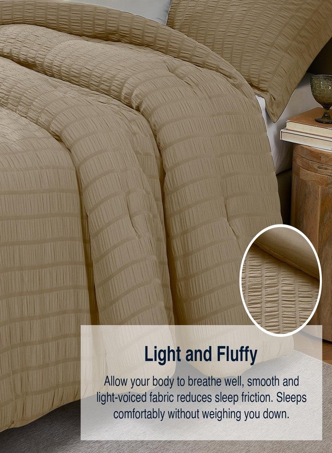 Quataly Brown Queen Comforter Set - 3 Pieces Seersucker Lightweight Bedding Comforter Sets (1 Soft Fluffy Comforter & 2 Pillowcases) - All Seasons Cozy Modern Bed Sets - Image 5