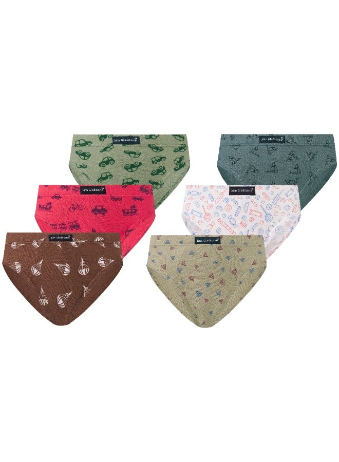 John Gladstone Boy's Brief Print Inner Elastic Assorted Colors Pack of 6 - Image 1
