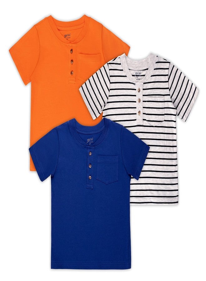 Brix Boys Short Sleeve Shirts - Toddler Baby Clothes 3- Pack Pocket Henley Tees. 3T - Image 1
