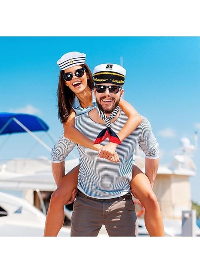 Ailily 4 Pcs Sailor Costume Accessories Set, Yacht Captain Hat, Sailor Hat, Cap Sunglasses, Scarf for Nautical Party, Cosplay, Halloween Dressing Up, Marine Outfit for Men and Women - Image 2