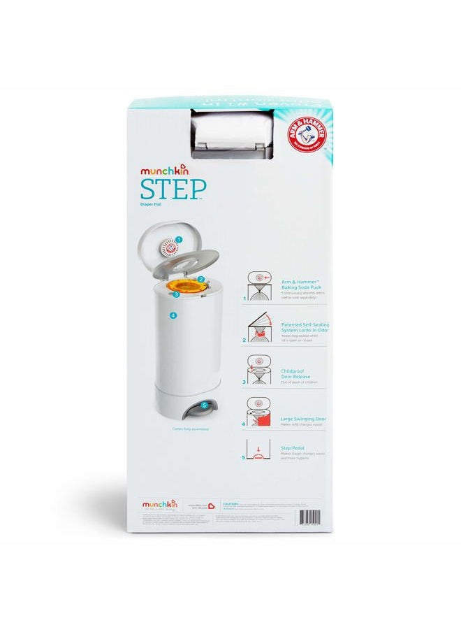 Munchkin - ® STEP™ Diaper Pail Powered by Arm & Hammer, #1 in Odor Control, Award-Winning, Includes 1 Snap, Seal & Toss™ Bag, 1 Starter Refill Ring, and 1 PUCK™ Baking Soda Cartridge - Image 1