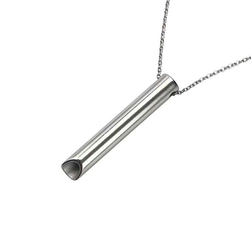 Minimalist Titanium Whistle Pendant Necklace Silver - Image 1