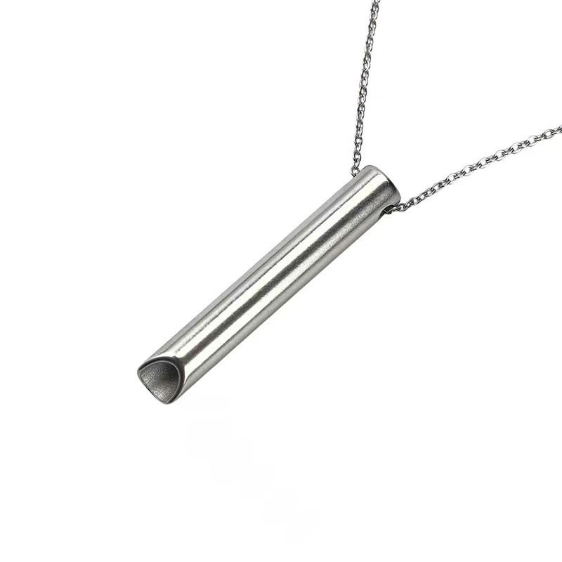 Minimalist Titanium Whistle Pendant Necklace Silver - Image 3
