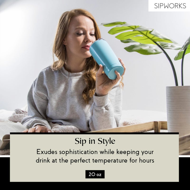 Sipworks Coffee Tumblers with Lids - 20z Stainless Steel Coffee Tumbler with Double Walled Vacuum Insulation for Hot & Cold Drinks - Spill Resistant Travel Insulated Coffee Tumbler - Aquamarine - Image 2
