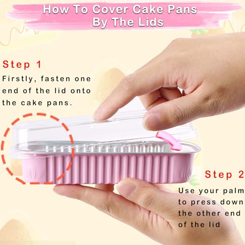 BZIDII 50 Pack Mini Loaf Pans with Lids and Spoons 68 Oz Mini Cake Pans with Lids for BakingPink Disposable Rectangle Aluminum Foil Loaf Pan with Ribbon StickersSmall Cake Containers TinPink - Image 3