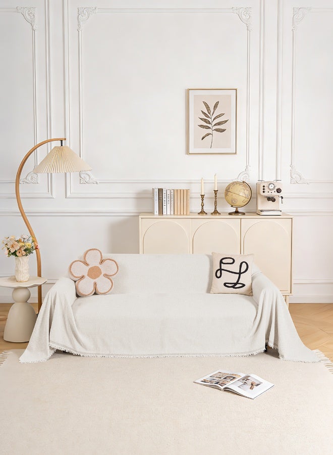 ايست من نون غطاء أريكة شنيلي، غطاء قابل للانزلاق، يناسب 1، 2، 3 و 4 مقاعد، لون موحد، الحجم 180x260 سم - كريمي - Image 1