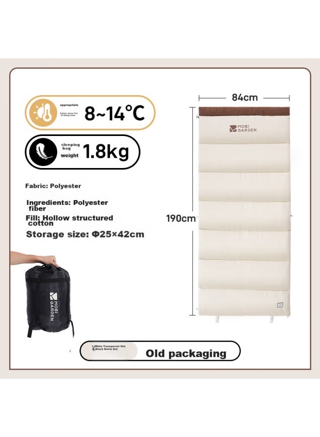 Mobigarden Sleeping Bag, Outdoor Camping Single-person Brushed Cotton Warm Envelope Sleeping Bag, New Moon 1.8 Nx2056, Ivory White - Image 1
