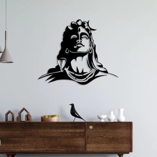 Saifix Metal Wall Art Black Sculptures | Modern Wall Hanging Home Decoration | Living Room, Bedroom & Office Décor (Adiyogi Shiva) - Image 2