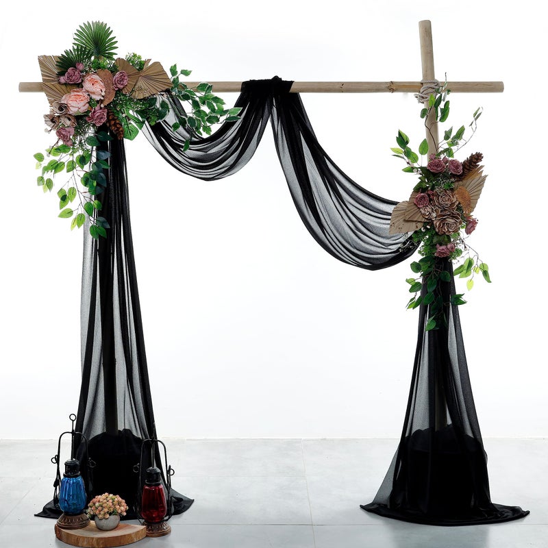 MDS-MEGADECORSUPPLY MDS Pack of 2 Panels 30 Width x 20ft Long Wedding Arch Draping Fabric Sheer Chiffon Arbor Canopy Drapery for Wedding Ceremony Reception Decoration Party Ceiling Backdrop Curtain Swag  Black