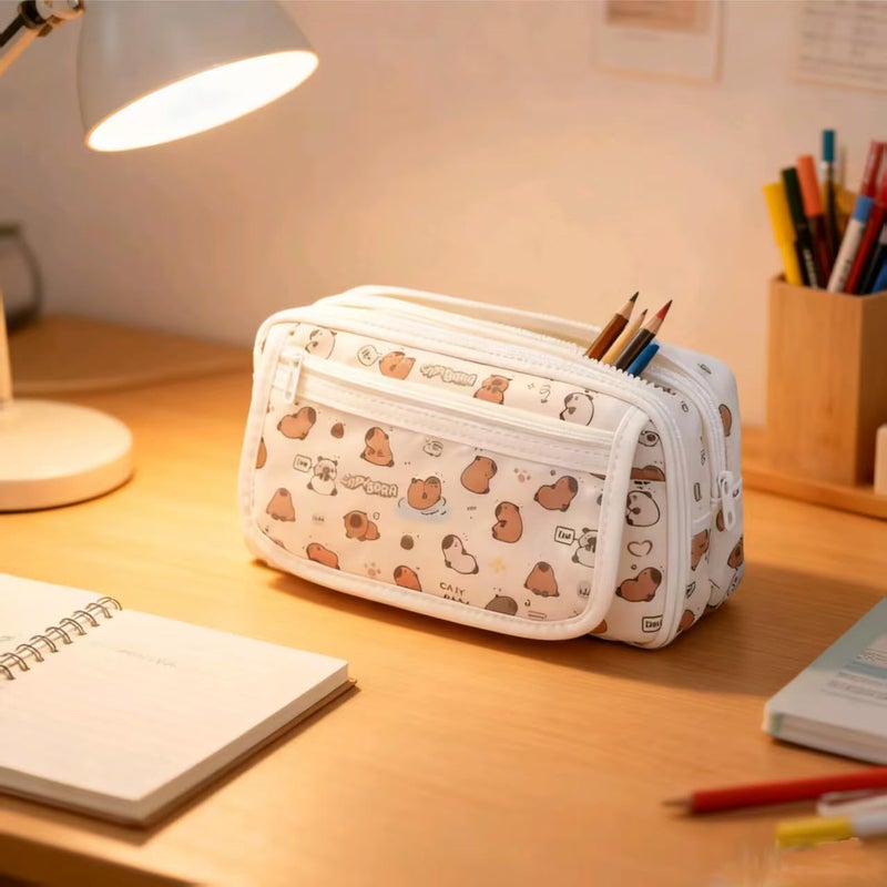 JUTOROSY Cute Pencil Case, Pencil Pouch with Zipper (White Kapibala) - Image 3