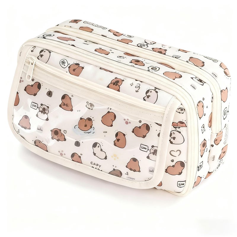 JUTOROSY Cute Pencil Case, Pencil Pouch with Zipper (White Kapibala) - Image 1