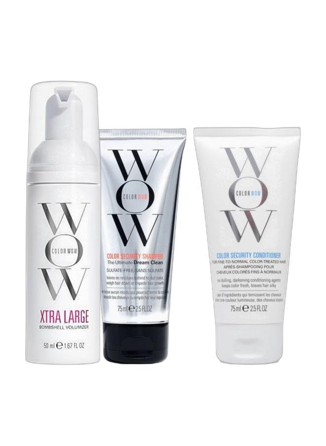 Color Wow Mini Volume & Protection Set – Color Wow Xtra Volumizer Minis 50ml & Security Shampoo & Conditioner Minis 50ml – Lightweight Root Lift & Strengthening Haircare for Travel & Daily Use  - Image 1