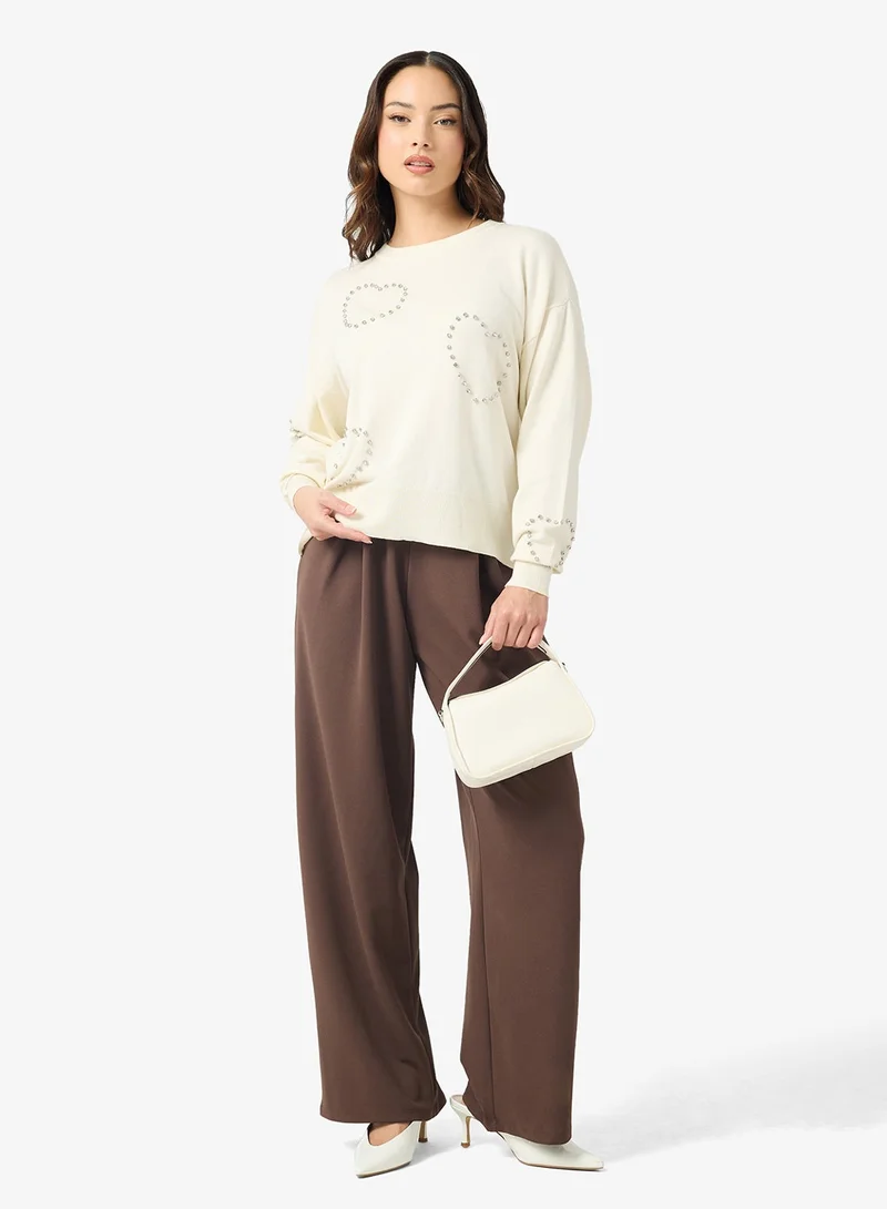 ONLY  Onlbee Long Sleeve Heart Ing O-Neck for Women | Best Price UAE