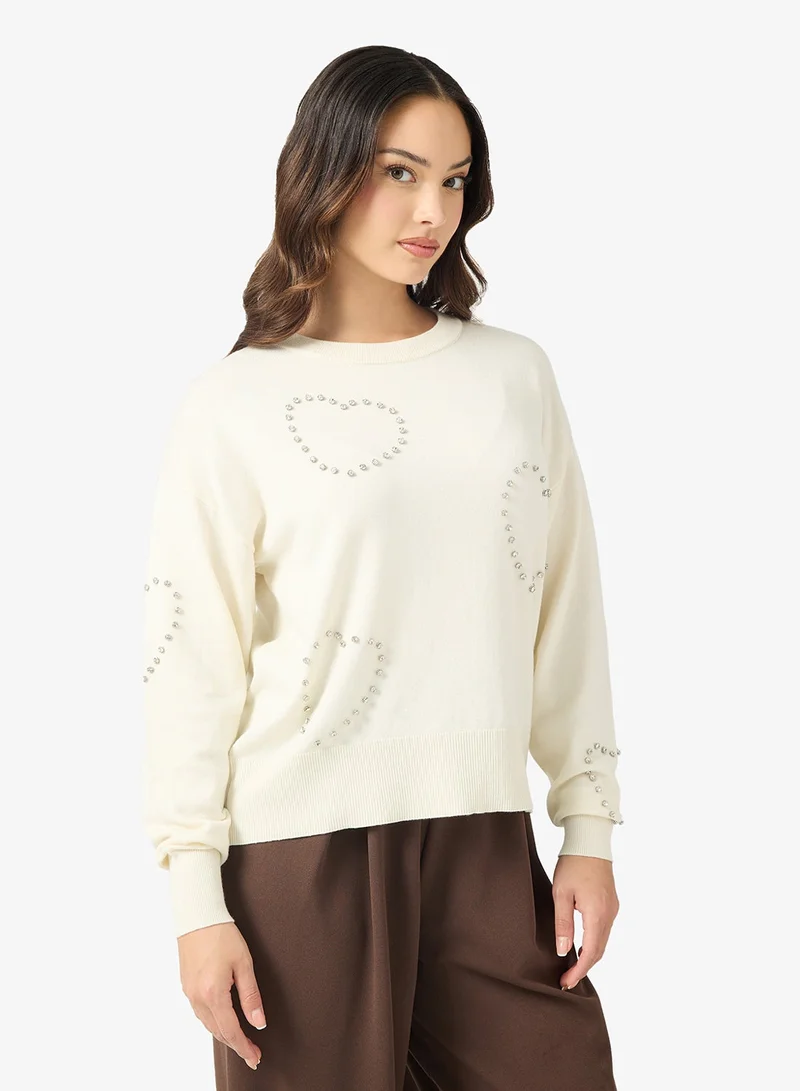 ONLY  Onlbee Long Sleeve Heart Ing O-Neck for Women | Best Price UAE