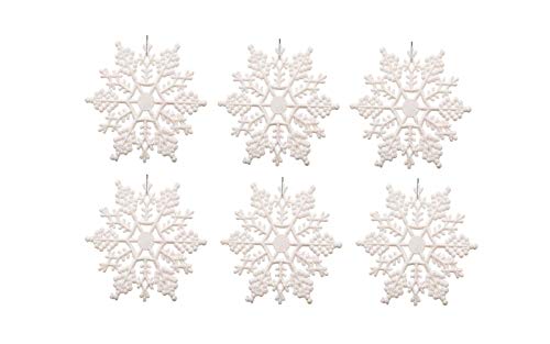 Kipokalor Plastic Snowflake Ornaments 24pcs 3Inch Sparkling Iridescent Glitter Decorations With String Hanger for Crafting and Embellishing White