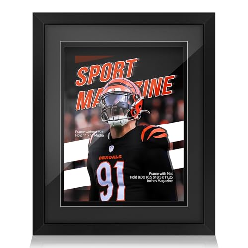 tutata Sports Magazine Frame Fits Measuring 80 x 105 or 85 x 1125 Inches Magazine Display Deep Frame Moulding Black Black Mat - Image 1