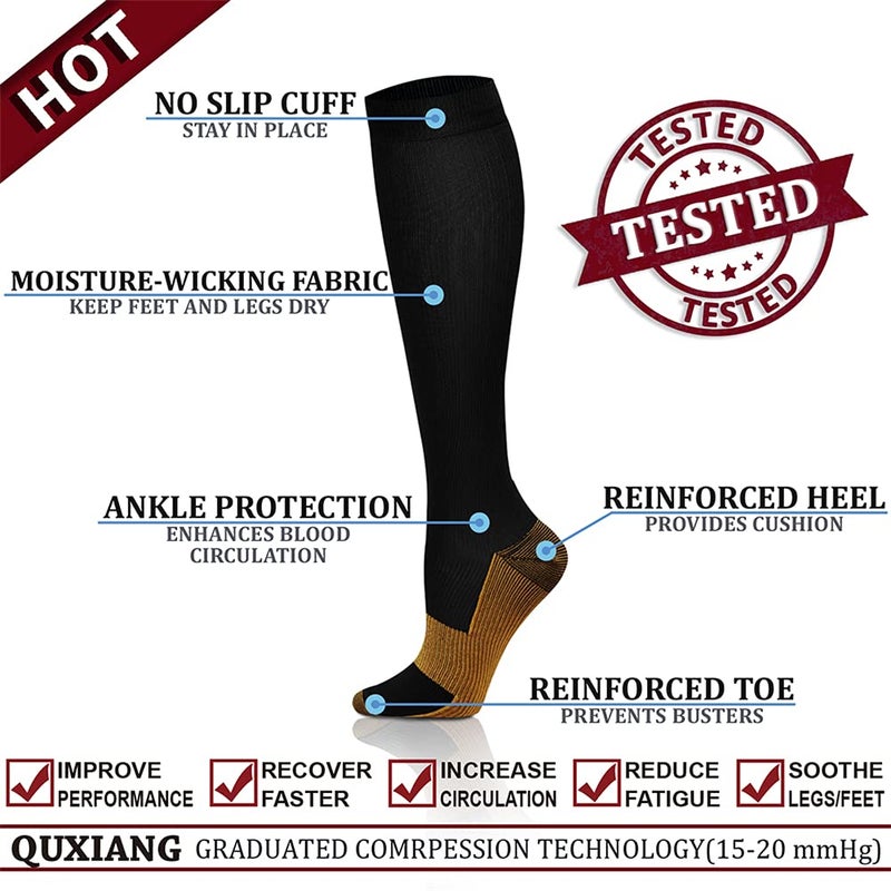 QUXIANG Copper Compression Socks for Women & Men Circulation (8 Pairs) - Best for Running Athletic Cycling - 15-20 mmHg (S/M,Multi 01) - Image 3