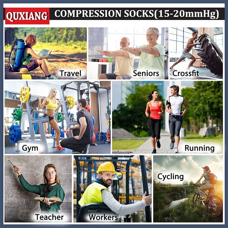 QUXIANG Copper Compression Socks for Women & Men Circulation (8 Pairs) - Best for Running Athletic Cycling - 15-20 mmHg (S/M,Multi 01) - Image 4