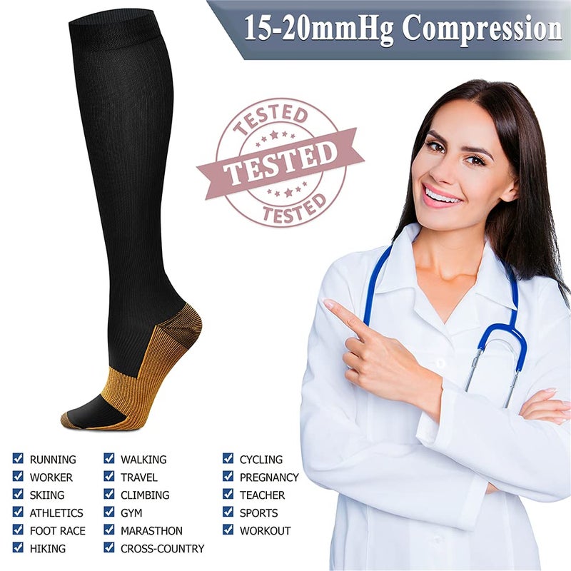 QUXIANG Copper Compression Socks for Women & Men Circulation (8 Pairs) - Best for Running Athletic Cycling - 15-20 mmHg (S/M,Multi 01) - Image 5