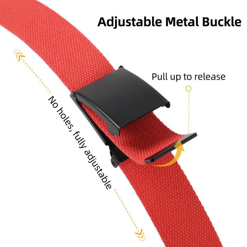 Mile High Life Cut To Fit Canvas Web Belt Size Up to 52" with Flip-Top Solid Black Military Buckle (Red) - Image 4