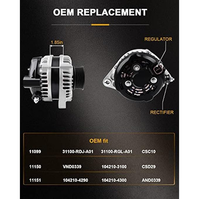 ROADFAR Alternator Replacement for Acura MDX 2003-2009 For Acura RL TL 2004-2008 For Honda Ridgeline 2006-2008 11151, AND0339, 31100-RYP-A01 - Image 5