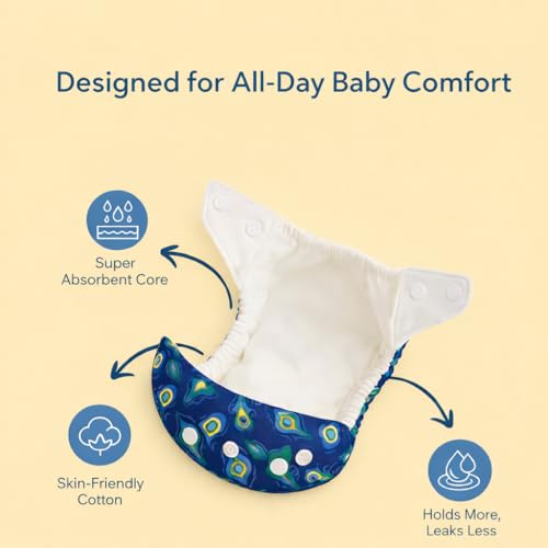MOMSARC Premium Reusable Cloth Diapers for Baby | Washable Baby Diapers for Newborn | Free Size 3 Months - 3 Years | Leak Proof Cotton Nappy with 4 Quick Dry Pad & 4 Inserts | Rash-Free | Multicolor (Pack of 4) - Image 3