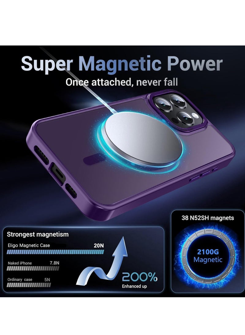 Eligo iPhone 16 Pro Max Magnetic MagSafe Case Purple Slim Shockproof Translucent Matte Back Cover Strong Magnet Protective Phone Case for Daily Use Outdoor - Image 3