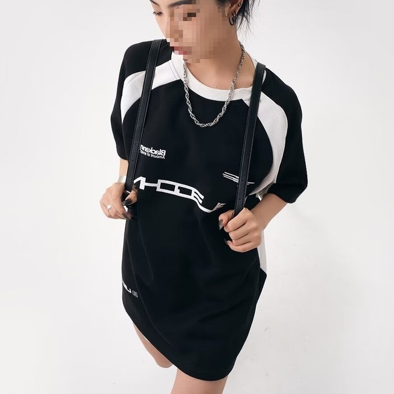 American Trendy Brand Street Style Summer Short-Sleeved T-Shirt For Women Korean Style Loose Retro Splicing Printing Niche Design Stylish - Image 4
