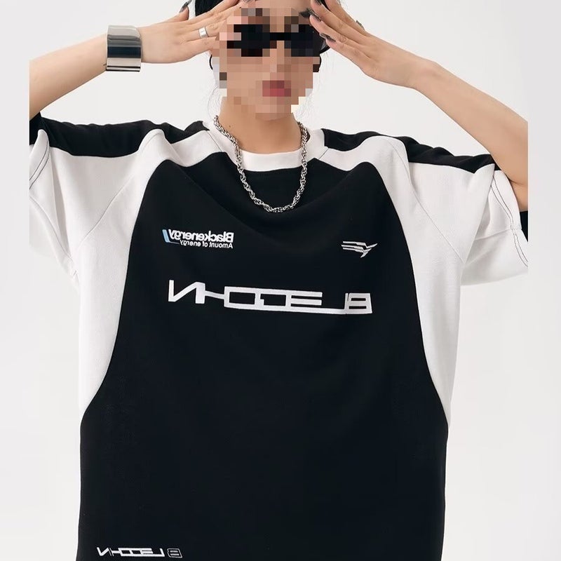 American Trendy Brand Street Style Summer Short-Sleeved T-Shirt For Women Korean Style Loose Retro Splicing Printing Niche Design Stylish - Image 5