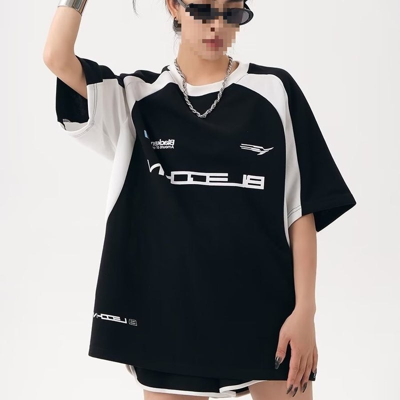 American Trendy Brand Street Style Summer Short-Sleeved T-Shirt For Women Korean Style Loose Retro Splicing Printing Niche Design Stylish - Image 2