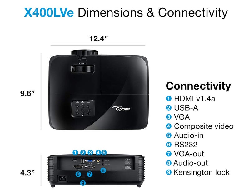 Optoma بروجيكتور أوبتوم X400Lve XGA الاحترافي | العروض التقديمية في الفصول الدراسية وغرف الاجتماعات | يصل إلى 15,000 ساعة من عمر المصباح | مكبر صوت مدمج، أبيض - Image 3