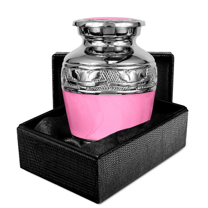Trupoint Memorials Small Urns for Human Ashes Keepsake Decorative Mini Cremation Urn for Adult Men and Women Small Light Pink with Silver Lining