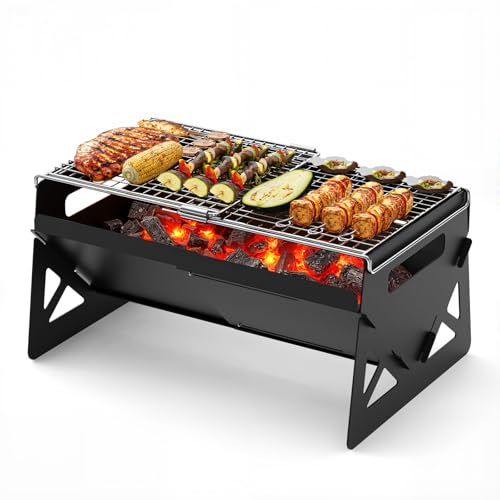 Raynesys Charcoal Grill, Folding Portable Grill, with Carry Bag, Camping Firepit for Outdoor Cooking, Campfire, Patio, Backyard, Backpacking, Party, 15.35 * 12.99 * 5.51 Inches - Image 1