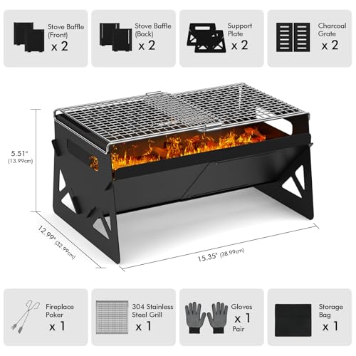 Raynesys Charcoal Grill, Folding Portable Grill, with Carry Bag, Camping Firepit for Outdoor Cooking, Campfire, Patio, Backyard, Backpacking, Party, 15.35 * 12.99 * 5.51 Inches - Image 5