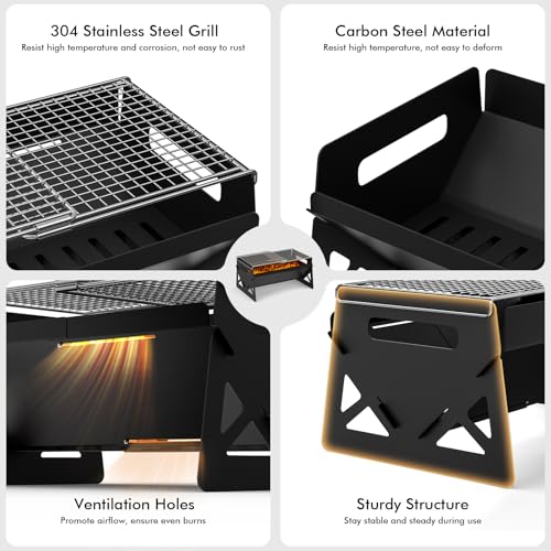 Raynesys Charcoal Grill, Folding Portable Grill, with Carry Bag, Camping Firepit for Outdoor Cooking, Campfire, Patio, Backyard, Backpacking, Party, 15.35 * 12.99 * 5.51 Inches - Image 4
