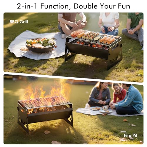 Raynesys Charcoal Grill, Folding Portable Grill, with Carry Bag, Camping Firepit for Outdoor Cooking, Campfire, Patio, Backyard, Backpacking, Party, 15.35 * 12.99 * 5.51 Inches - Image 2