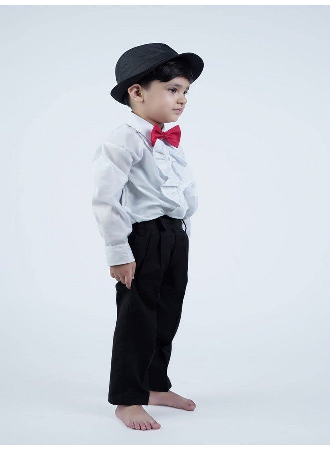 BookMyCostume BookMyCostume Ballroom Western Dance White Frill Shirt Black Pant Hat & Bow Set Kids Fancy Dress Costume 10-12 years  - Image 2