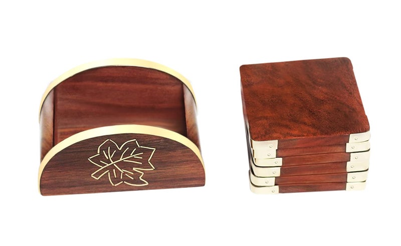 CRAFTCASTLE Wooden Drink Coasters,Wood Table Coaster Set of 6 for Coffee Mugs,Tea Cups, Beer cans, bar tumblers and Water Glasses (Leaf Coaster) - Image 5