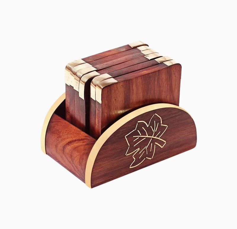 CRAFTCASTLE Wooden Drink Coasters,Wood Table Coaster Set of 6 for Coffee Mugs,Tea Cups, Beer cans, bar tumblers and Water Glasses (Leaf Coaster) - Image 2