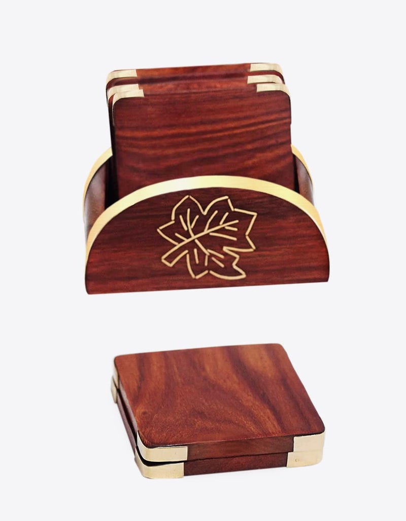 CRAFTCASTLE Wooden Drink Coasters,Wood Table Coaster Set of 6 for Coffee Mugs,Tea Cups, Beer cans, bar tumblers and Water Glasses (Leaf Coaster) - Image 3
