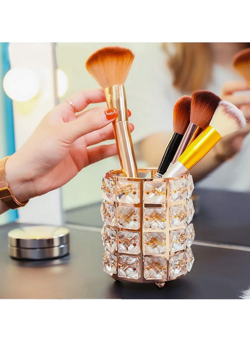 QSHOP QSHOP®Crystal Makeup Brush Organizer and Holder, Professional Handmade Cosmetic Brush Organizer Excellent Storage Solution (Gold) - Image 1