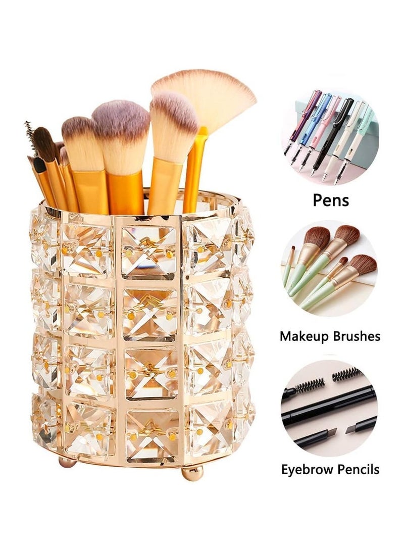 QSHOP QSHOP®Crystal Makeup Brush Organizer and Holder, Professional Handmade Cosmetic Brush Organizer Excellent Storage Solution (Gold) - Image 2