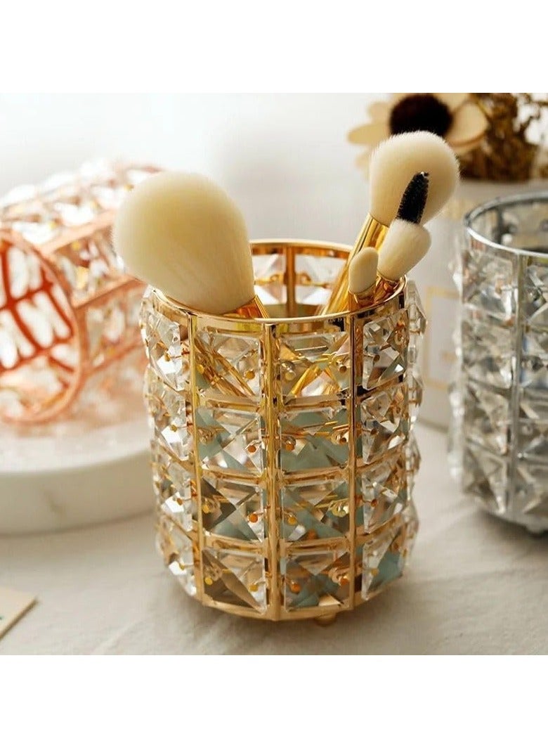 QSHOP QSHOP®Crystal Makeup Brush Organizer and Holder, Professional Handmade Cosmetic Brush Organizer Excellent Storage Solution (Gold) - Image 4