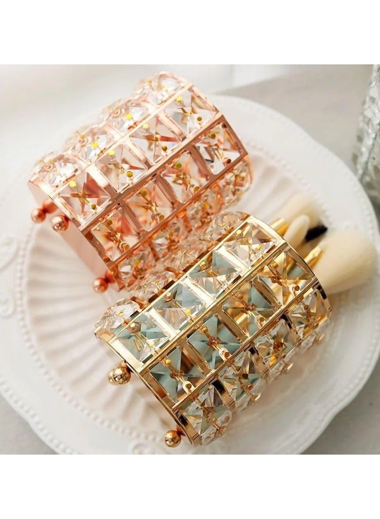 QSHOP QSHOP®Crystal Makeup Brush Organizer and Holder, Professional Handmade Cosmetic Brush Organizer Excellent Storage Solution (Gold) - Image 5