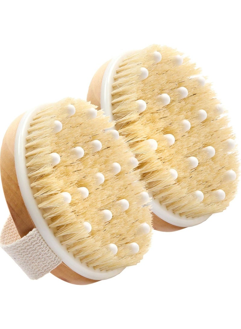 Dry Brushing Body Set (2 Pack) for Cellulite Reduction and Lymphatic Drainage - Exfoliating Brush With Soft Massage Nodules, Shower Scrubber, 100% Natural Bristles - Image 1