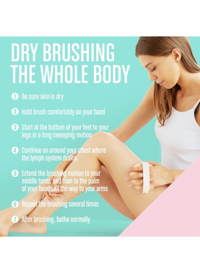 Dry Brushing Body Set (2 Pack) for Cellulite Reduction and Lymphatic Drainage - Exfoliating Brush With Soft Massage Nodules, Shower Scrubber, 100% Natural Bristles - Image 4