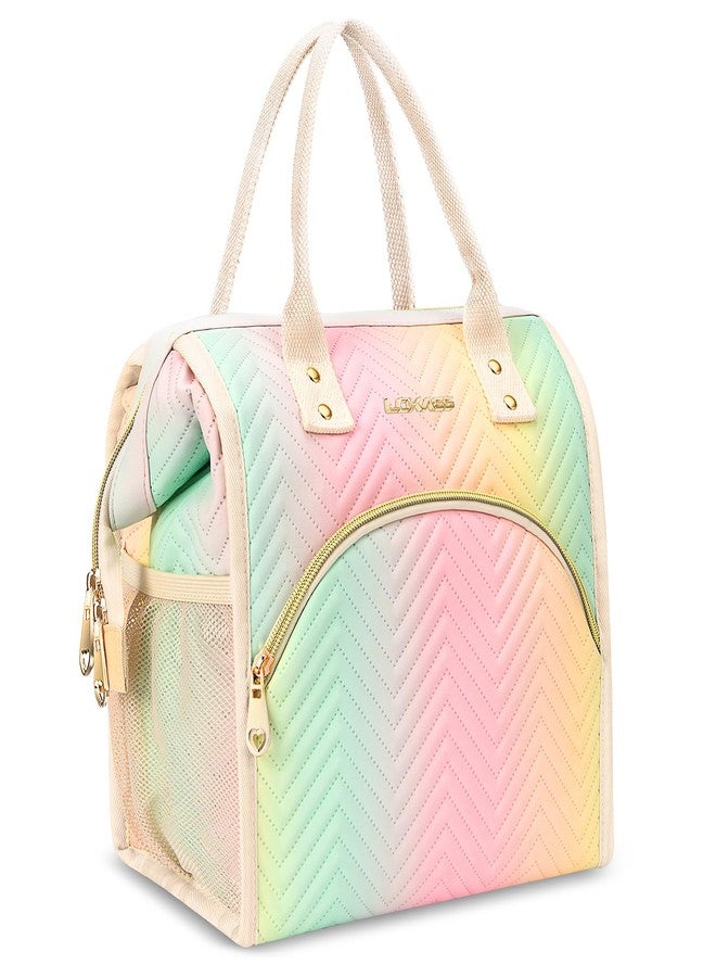 LOKASS Lunch Bag Women Insulated Lunch Box Wide-Open Lunch Tote Bag Large Drinks Holder Durable Nylon Thermal Snacks Organizer for Men Adults Work Picnic Hiking Beach Fishing, Colorful Wavy - Image 1
