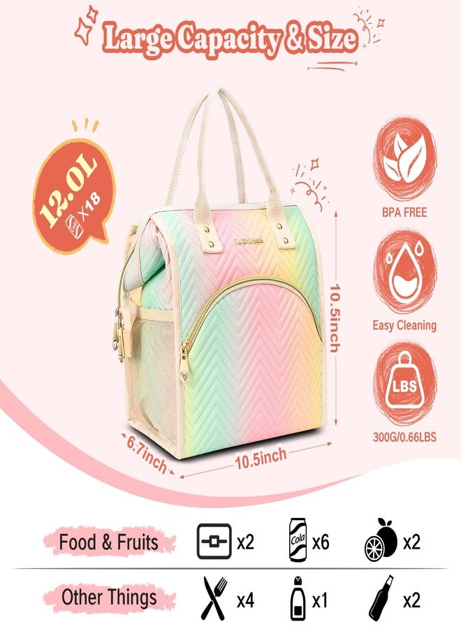 LOKASS Lunch Bag Women Insulated Lunch Box Wide-Open Lunch Tote Bag Large Drinks Holder Durable Nylon Thermal Snacks Organizer for Men Adults Work Picnic Hiking Beach Fishing, Colorful Wavy - Image 4
