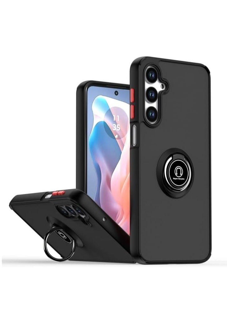 BORTONY Samsung Galaxy S24 FE Case Cover Metal Ring Holder Grip Kickstand Car Magnetic Mount With Shockproof Matte Hard Back Bumper Case for Samsung Galaxy S24 FE - Image 1