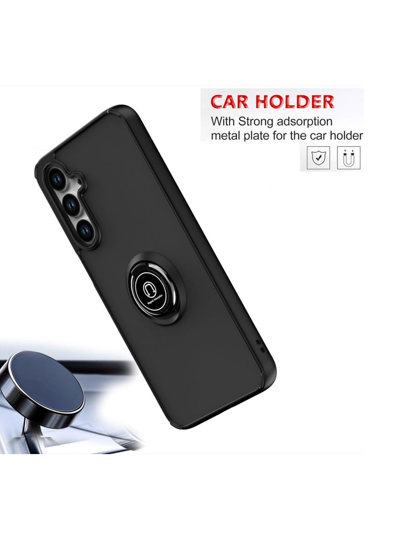 BORTONY Samsung Galaxy S24 FE Case Cover Metal Ring Holder Grip Kickstand Car Magnetic Mount With Shockproof Matte Hard Back Bumper Case for Samsung Galaxy S24 FE - Image 3